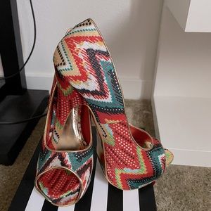 Orange multi color heels